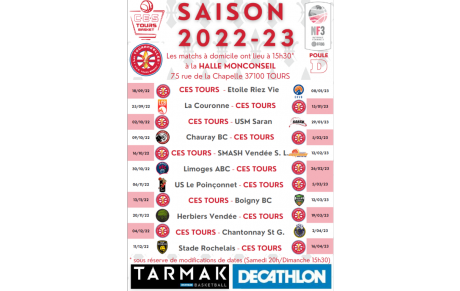 Calendrier Equipe NF3 2022/2023